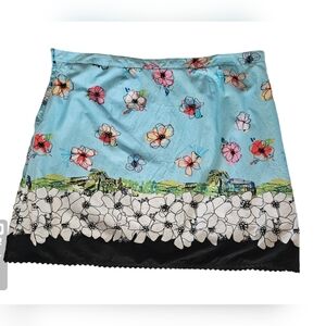 GEORGE Blue Tropical Floral Print A-Line Border Skirt | SZ 22W